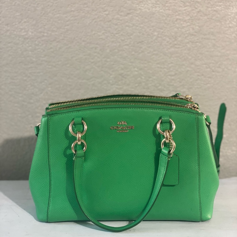 Green leather Coach Crossbody & carry purse